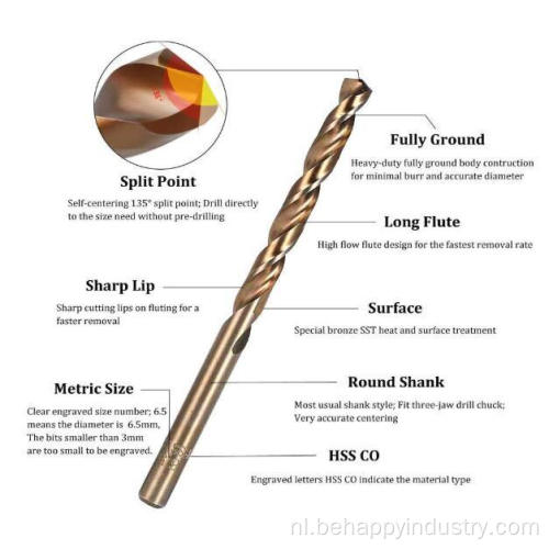 HSS Cobalt M35 Drill Bit met Amber afgewerkt